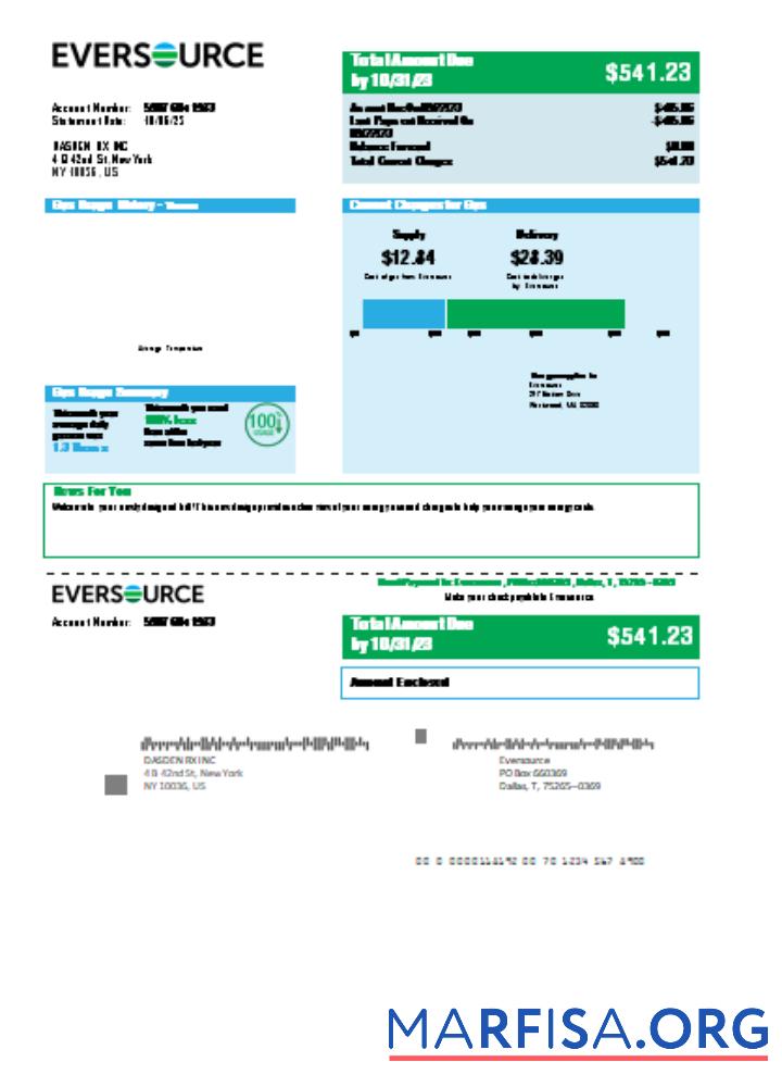 Blank Eversource gas utility business bill, SCR download for verification